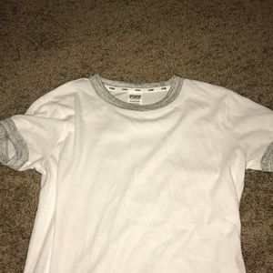 PINK white and gray ringer tee